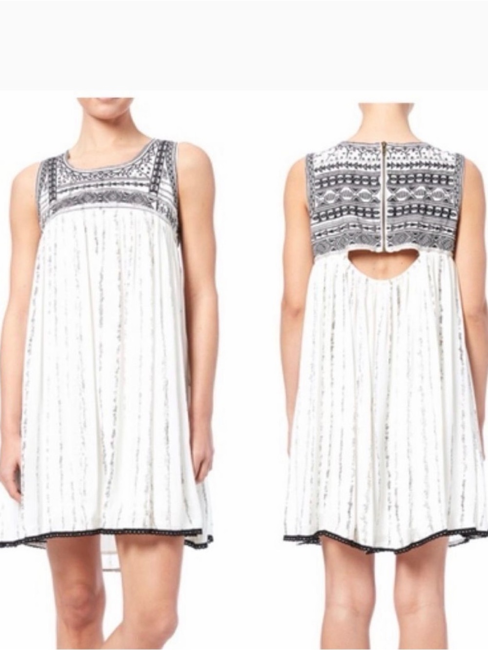 Free People Aztec Beaded Bib Swing Dress – Ivory Size 2